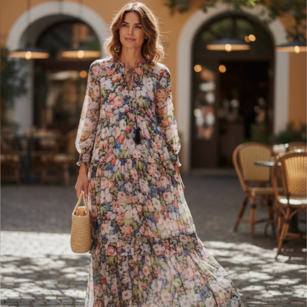 Anthropologie Floral Sheer Maxi Dress 1x
